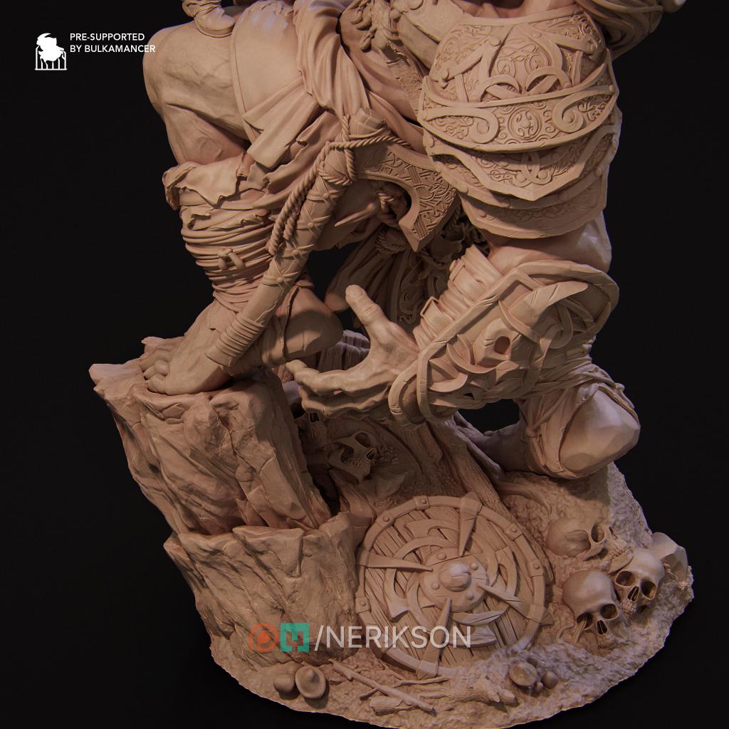 Lia vs. the Giant Diorama Miniature | Tabletop RPG Miniature | Nerikson | Roleplaying 3D Printed Fantasy Mini - 3DPrintDen