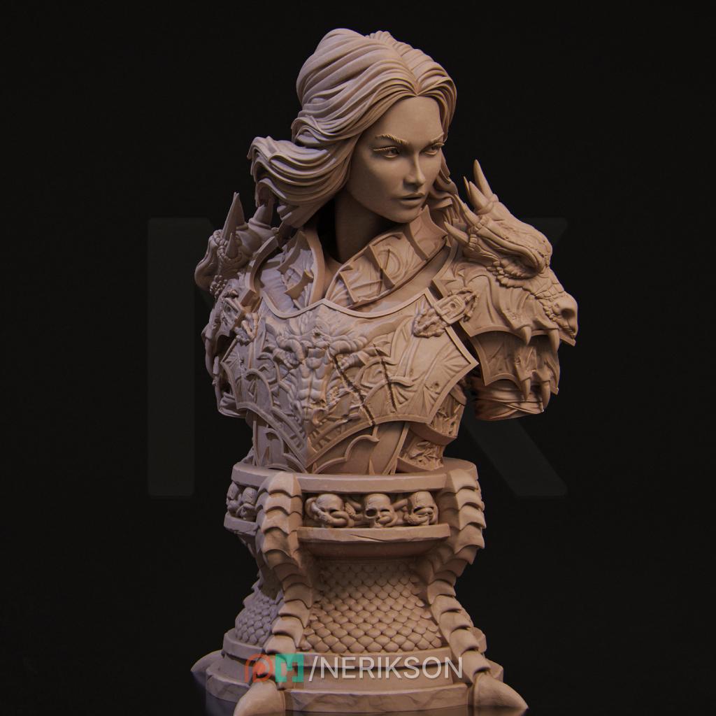 Female Dragon Knight Bust, Aleehra | Tabletop RPG Miniature | Nerikson | Roleplaying 3D Printed Fantasy Mini - 3DPrintDen