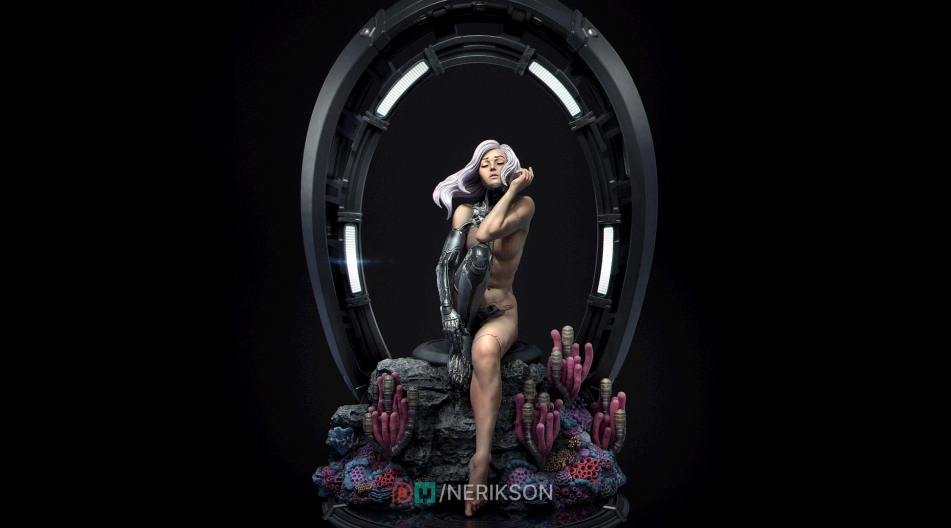 Female Cyborg Miniature | Tabletop RPG Miniature | Nerikson | Roleplaying 3D Printed Fantasy Mini - 3DPrintDen
