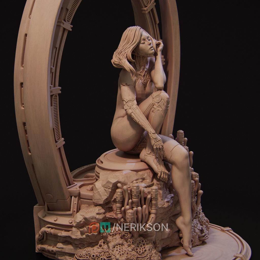 Female Cyborg Miniature | Tabletop RPG Miniature | Nerikson | Roleplaying 3D Printed Fantasy Mini - 3DPrintDen