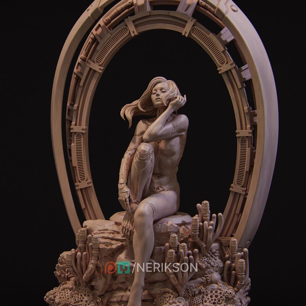 Female Cyborg Miniature | Tabletop RPG Miniature | Nerikson | Roleplaying 3D Printed Fantasy Mini - 3DPrintDen