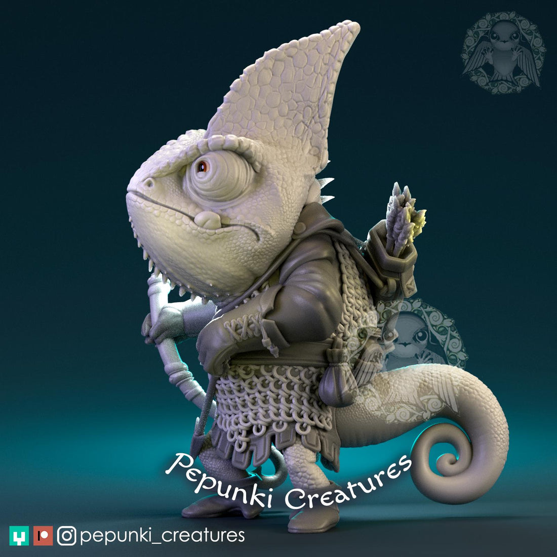 Chameleon Archer Miniature | Tabletop RPG Miniature | Pepunki Creatures | Roleplaying 3D Printed Fantasy Mini - 3DPrintDen