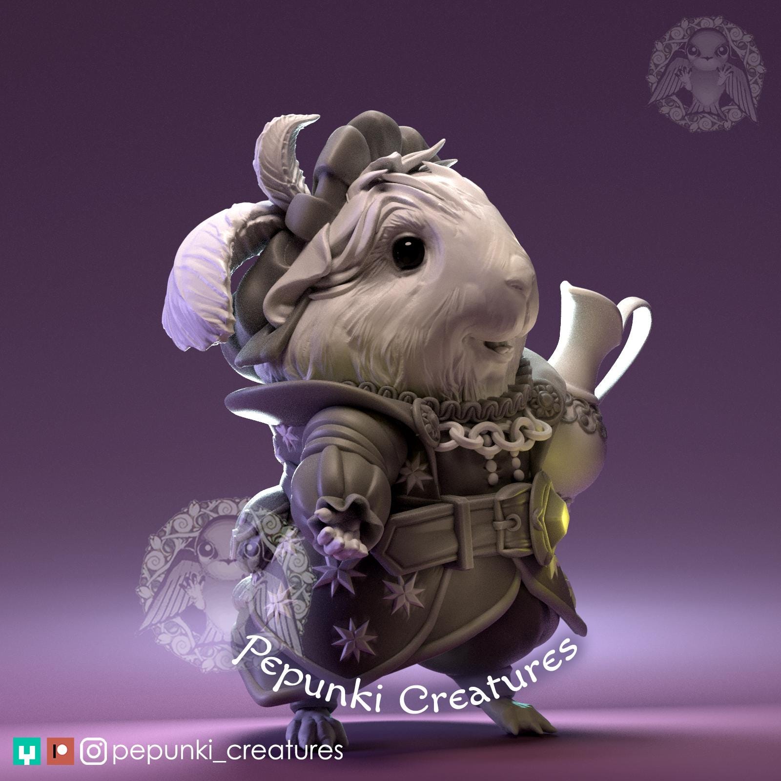 Guinea Pig Merchant Miniature | Tabletop RPG Miniature | Pepunki Creatures | Roleplaying 3D Printed Fantasy Mini - 3DPrintDen