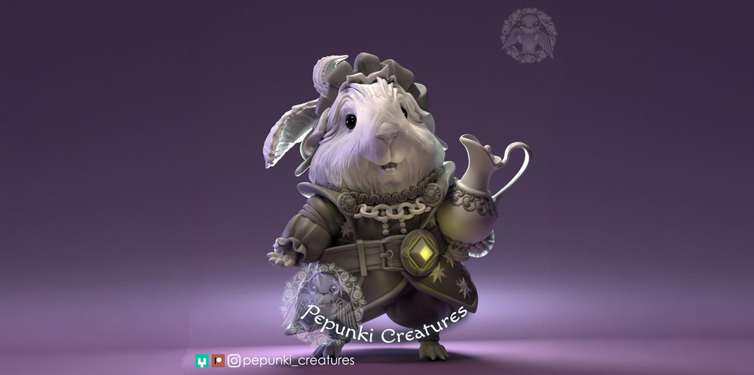 Guinea Pig Merchant Miniature | Tabletop RPG Miniature | Pepunki Creatures | Roleplaying 3D Printed Fantasy Mini - 3DPrintDen