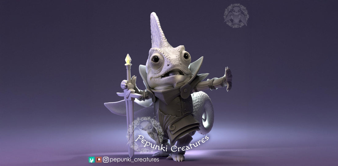 Chameleon Knight Miniature | Tabletop RPG Miniature | Pepunki Creatures | Roleplaying 3D Printed Fantasy Mini - 3DPrintDen