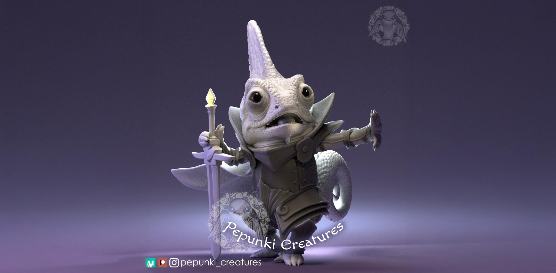 Chameleon Knight Miniature | Tabletop RPG Miniature | Pepunki Creatures | Roleplaying 3D Printed Fantasy Mini - 3DPrintDen