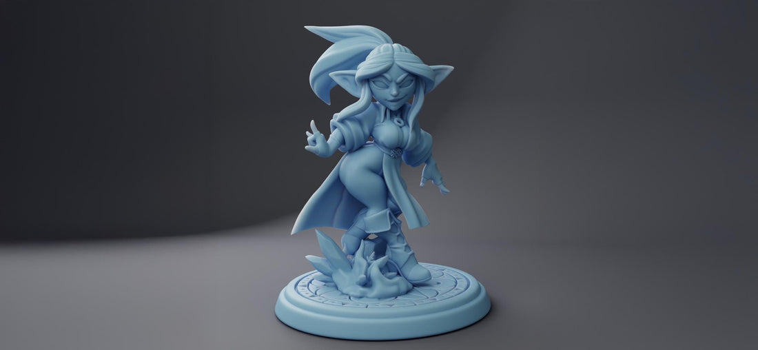 Goblin Sorceress Miniature, Frostflaire | Twin Goddess Miniatures | Tabletop RPG Miniature | Roleplaying 3D Printed Fantasy Mini - 3DPrintDen