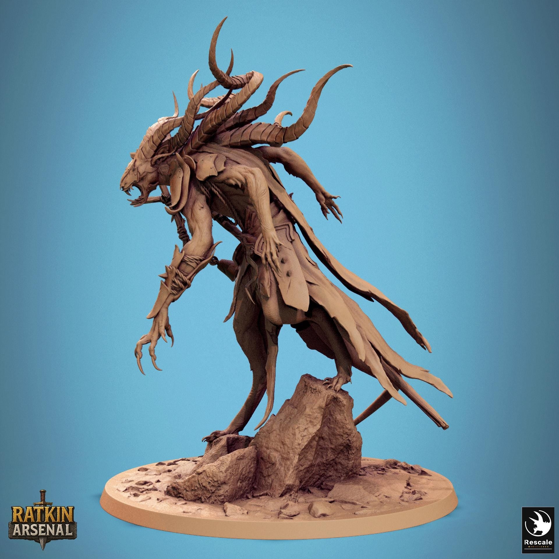 Rat Demon Muckpriest Miniature | Tabletop RPG Miniature | Rescale Miniature | Roleplaying 3D Printed Fantasy Mini - 3DPrintDen