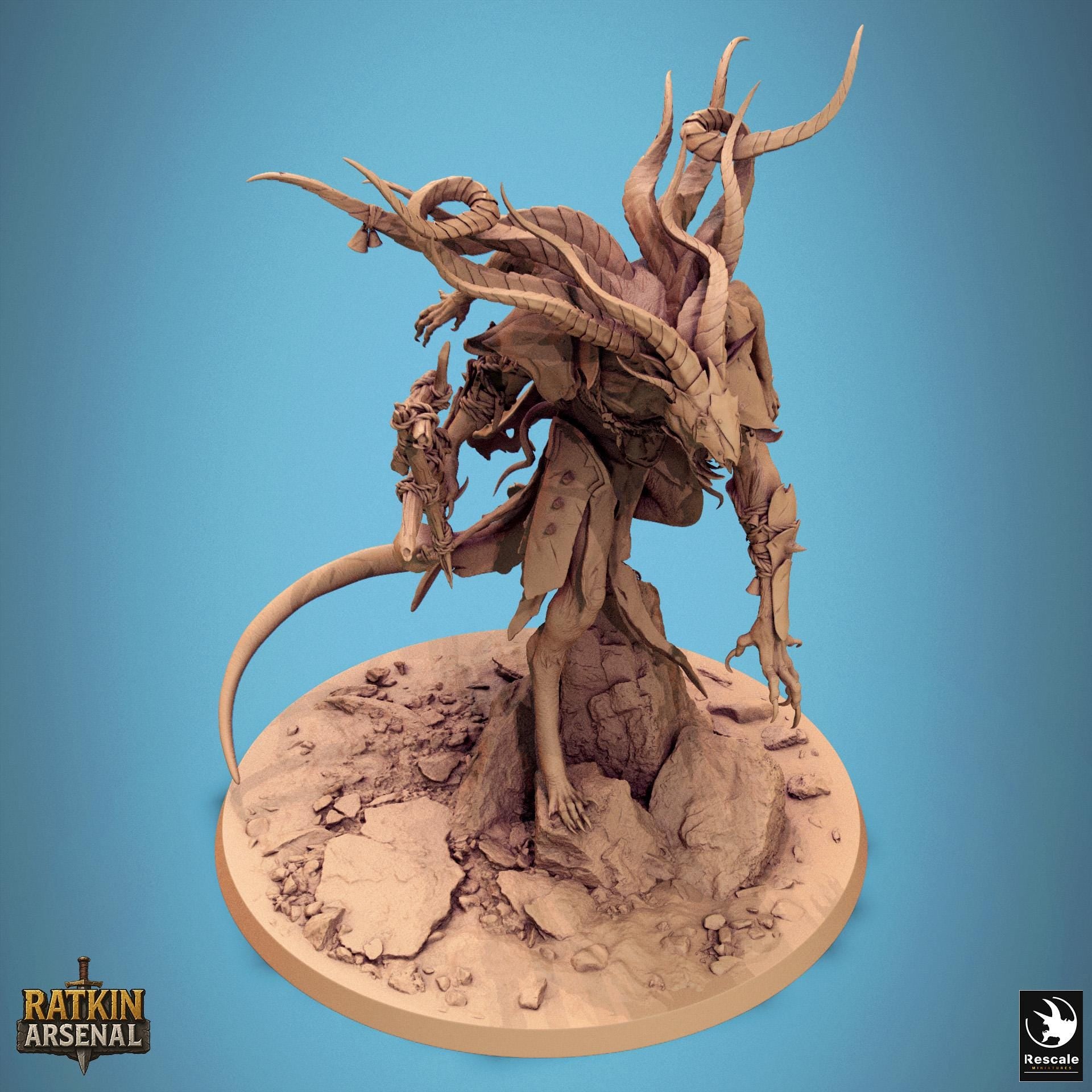 Rat Demon Muckpriest Miniature | Tabletop RPG Miniature | Rescale Miniature | Roleplaying 3D Printed Fantasy Mini - 3DPrintDen