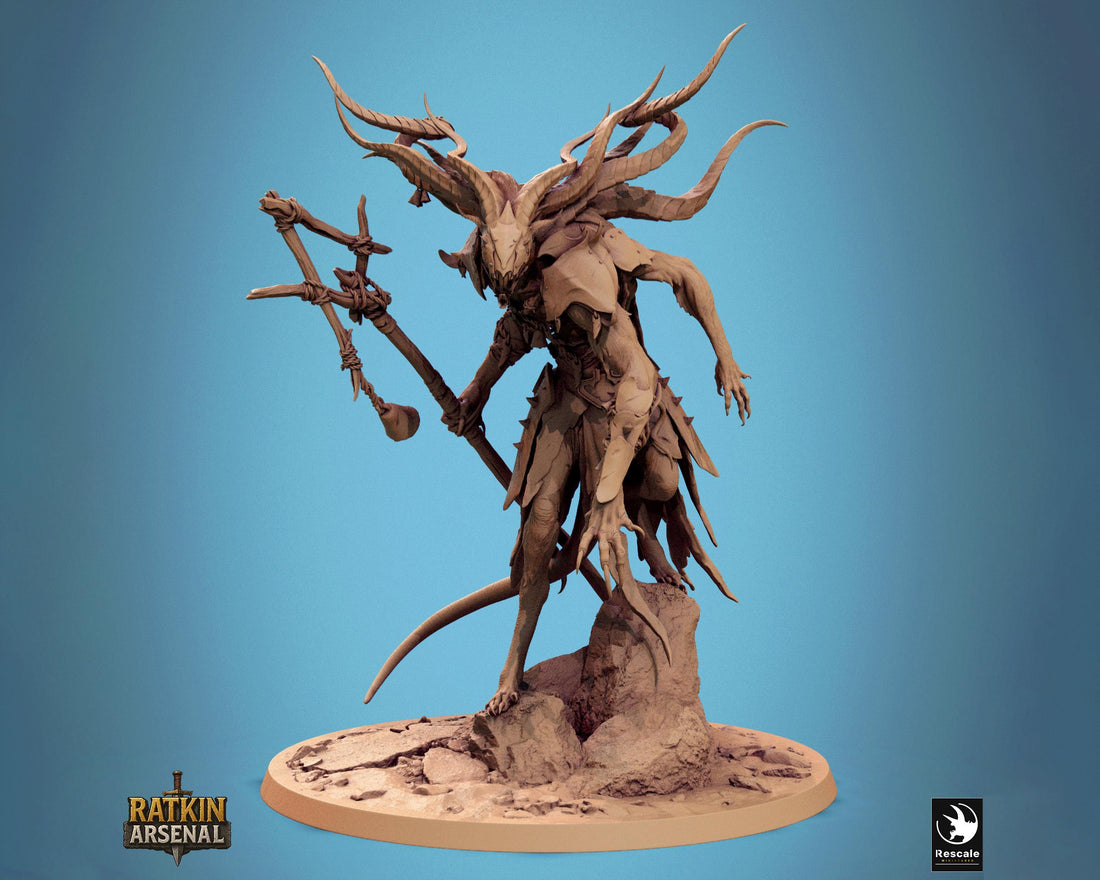 Rat Demon Muckpriest Miniature | Tabletop RPG Miniature | Rescale Miniature | Roleplaying 3D Printed Fantasy Mini - 3DPrintDen