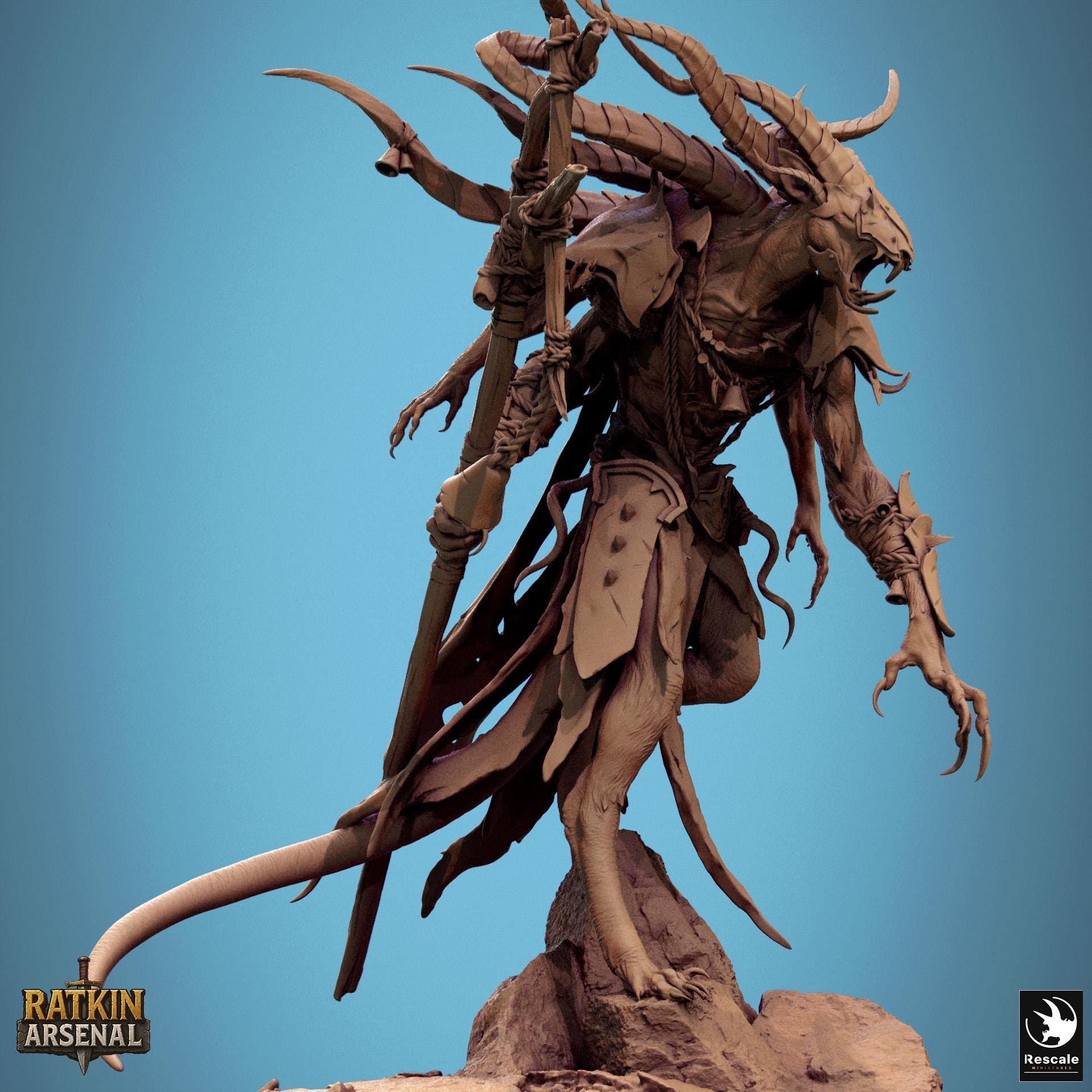 Rat Demon Muckpriest Miniature | Tabletop RPG Miniature | Rescale Miniature | Roleplaying 3D Printed Fantasy Mini - 3DPrintDen