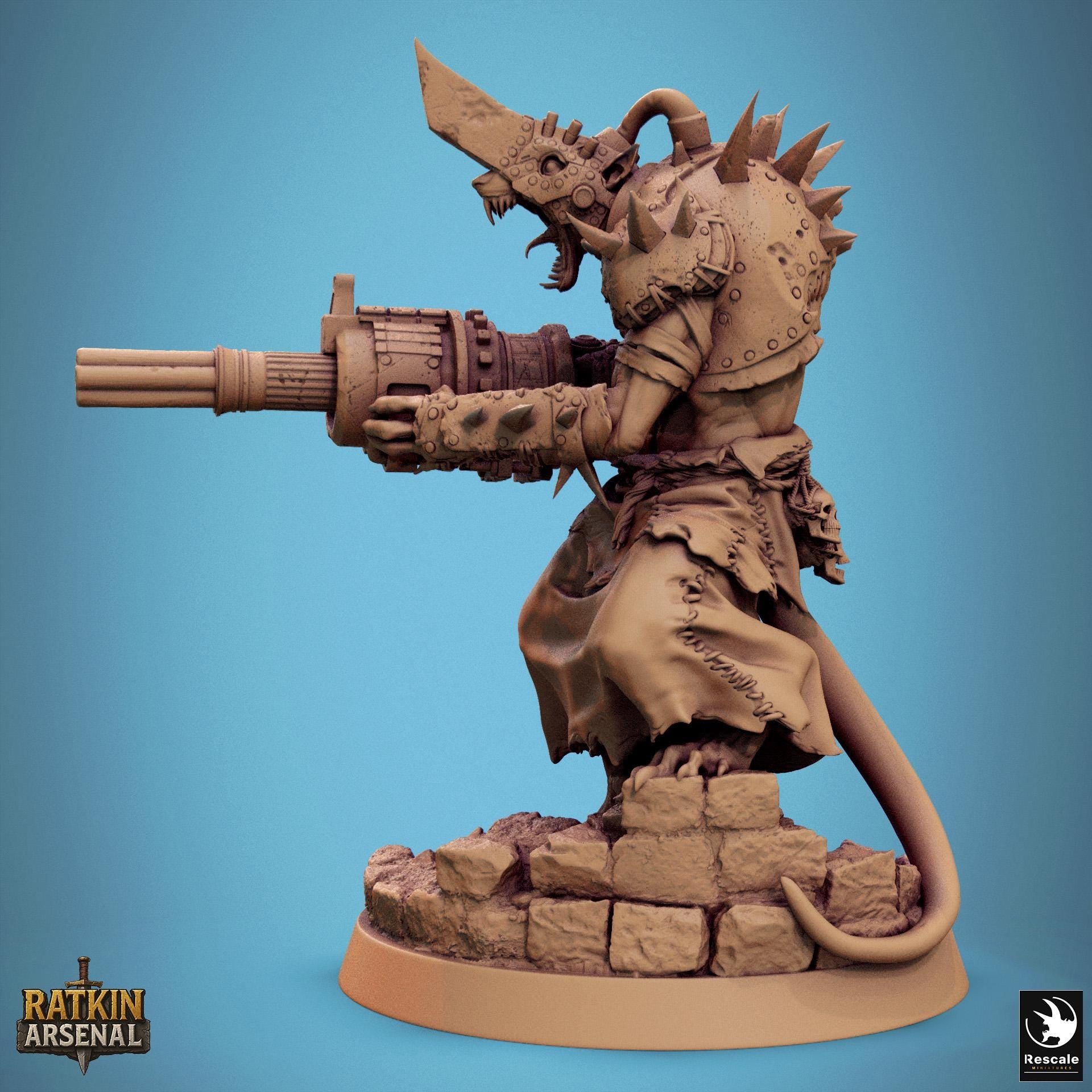 Ratfolk Gunner Miniature | Tabletop RPG Miniature | Rescale Miniature | Roleplaying 3D Printed Fantasy Mini - 3DPrintDen