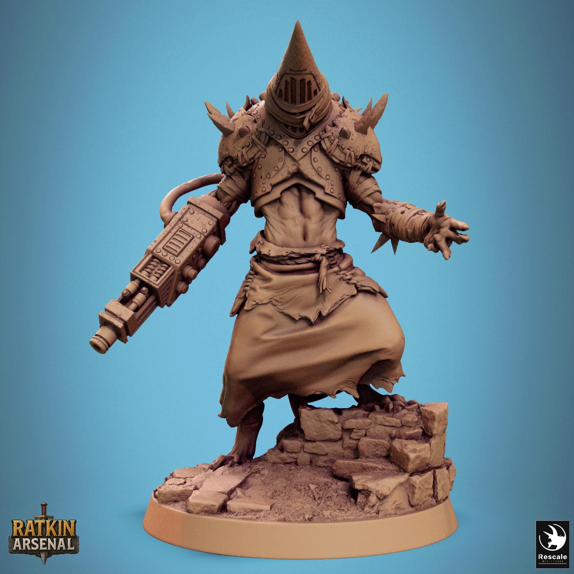 Ratfolk Masked Gunner Miniature | Tabletop RPG Miniature | Rescale Miniature | Roleplaying 3D Printed Fantasy Mini - 3DPrintDen