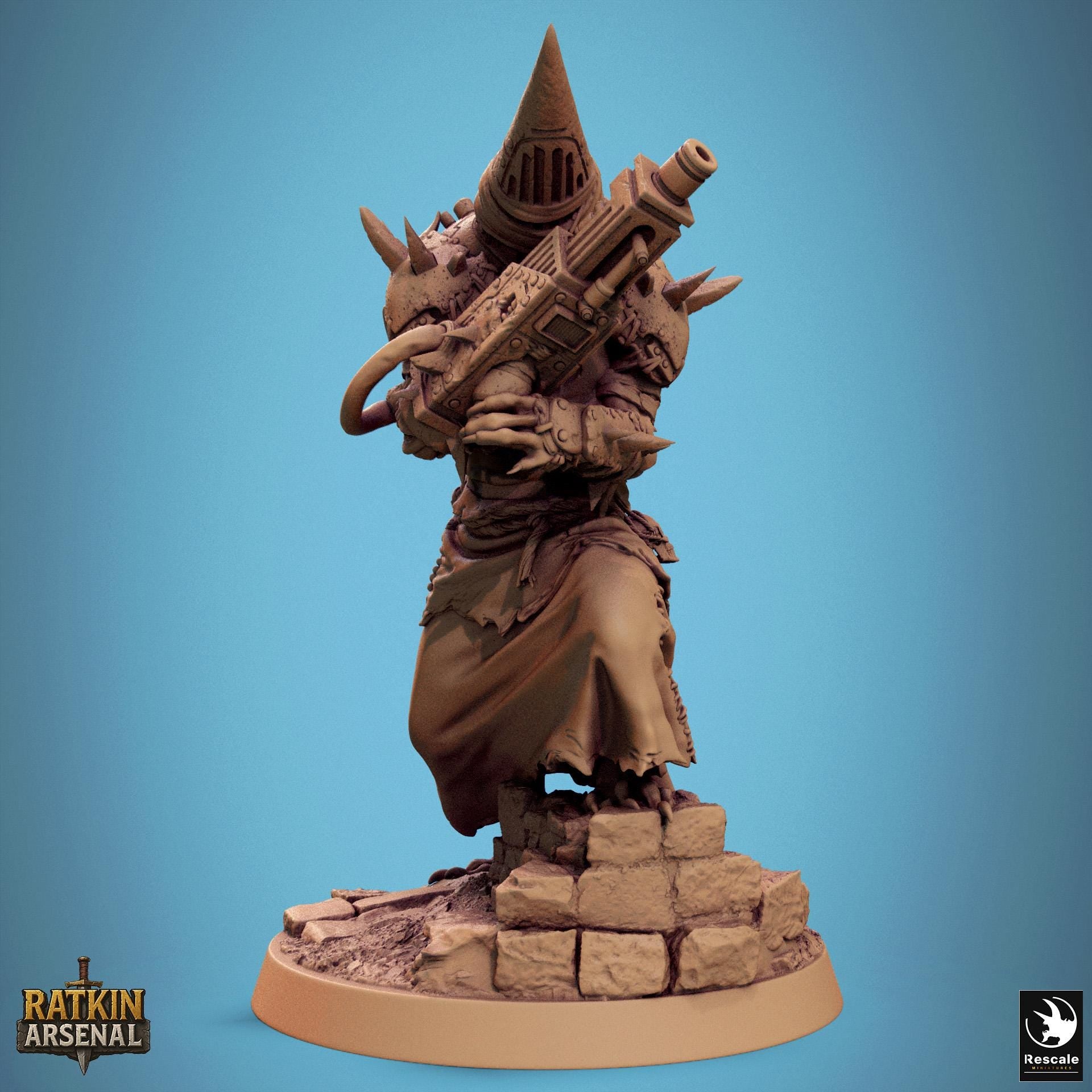 Ratfolk Masked Gunner Miniature | Tabletop RPG Miniature | Rescale Miniature | Roleplaying 3D Printed Fantasy Mini - 3DPrintDen