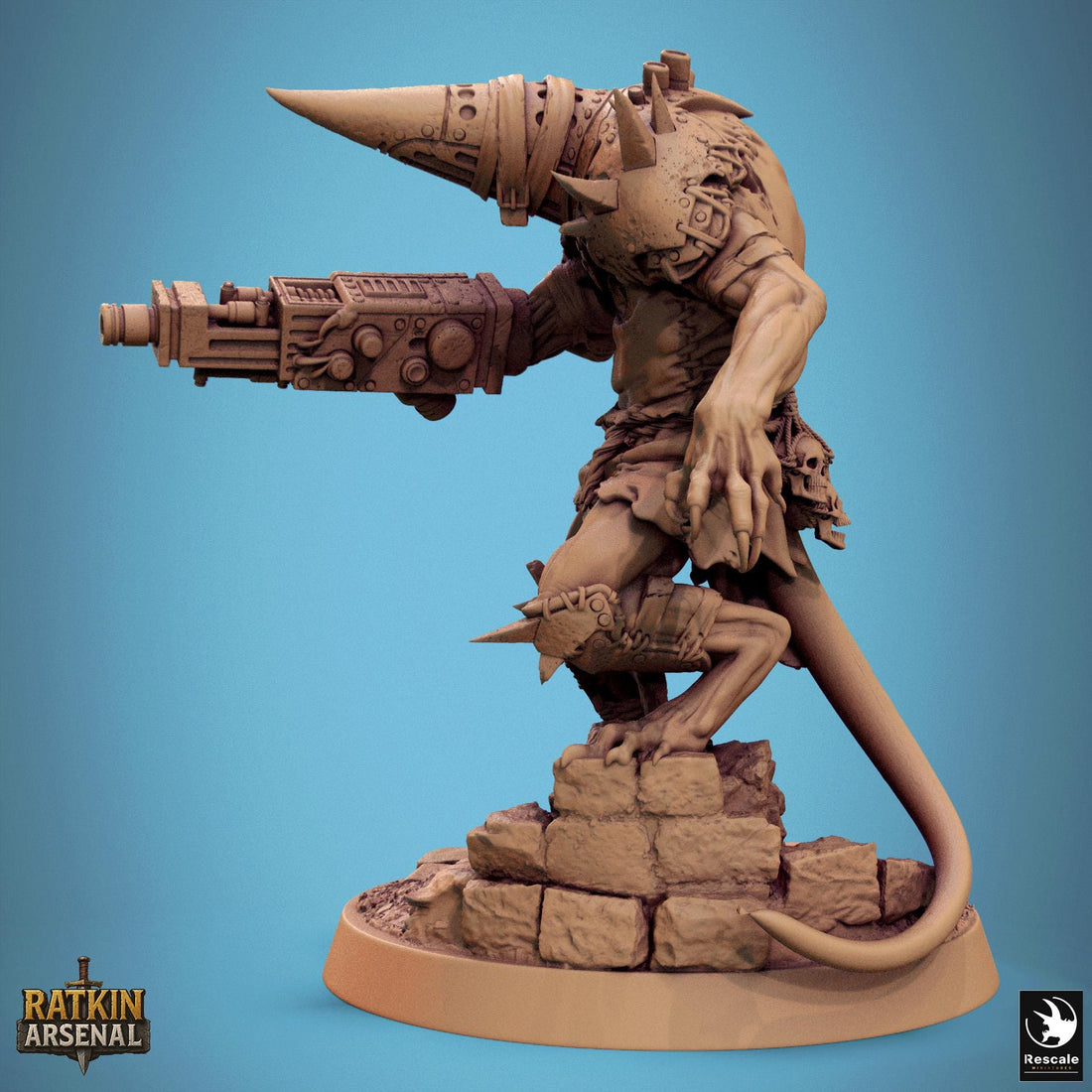 Ratfolk Masked Gunner Miniature | Tabletop RPG Miniature | Rescale Miniature | Roleplaying 3D Printed Fantasy Mini - 3DPrintDen