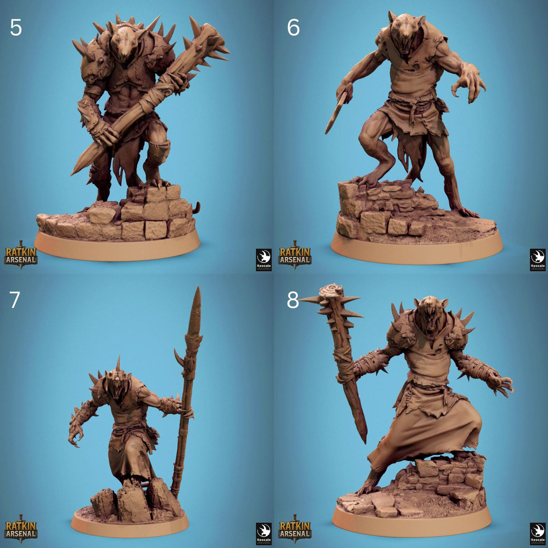 Ratfolk Warrior Miniature | Tabletop RPG Miniature | Rescale Miniature | Roleplaying 3D Printed Fantasy Mini - 3DPrintDen
