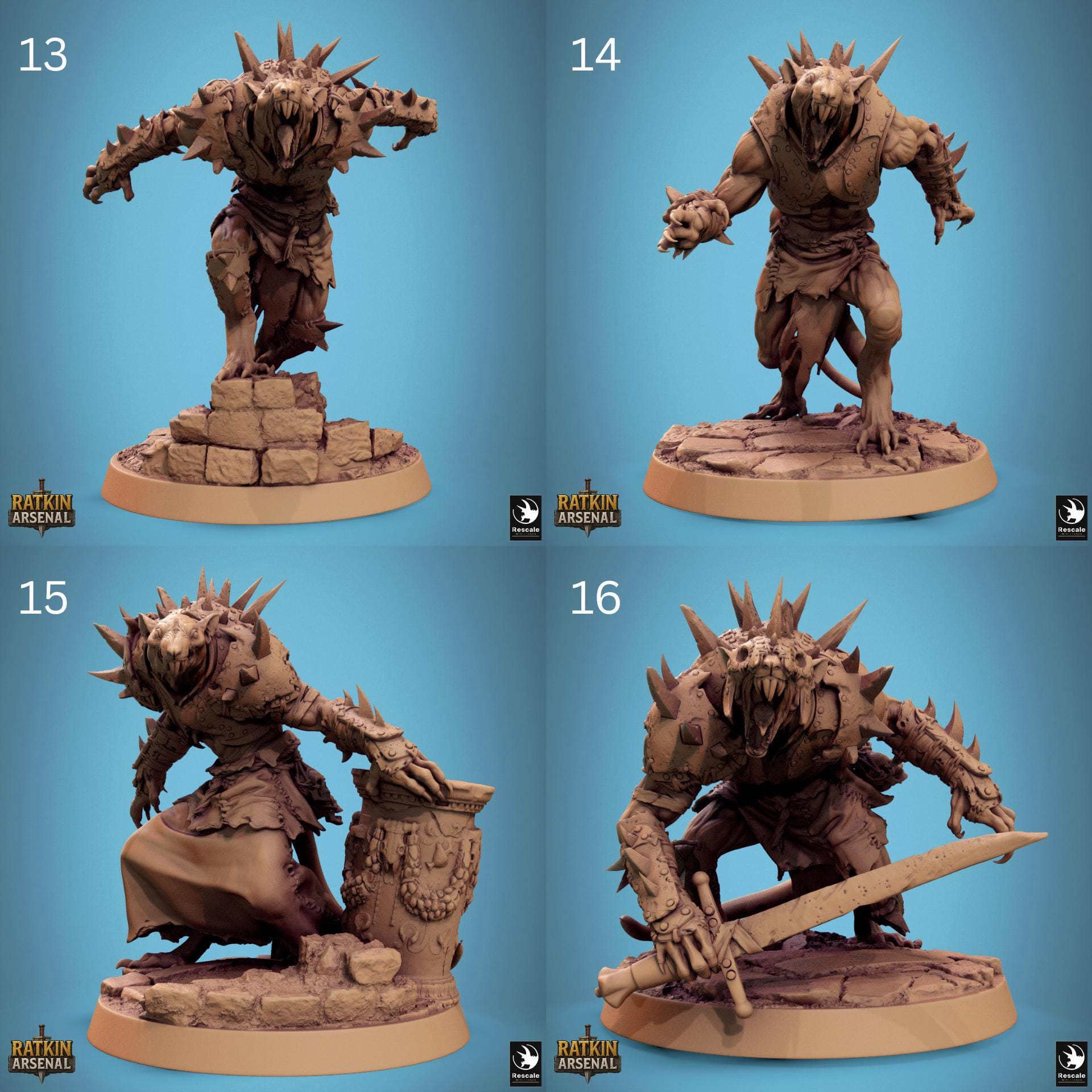 Ratfolk Warrior Miniature | Tabletop RPG Miniature | Rescale Miniature | Roleplaying 3D Printed Fantasy Mini - 3DPrintDen