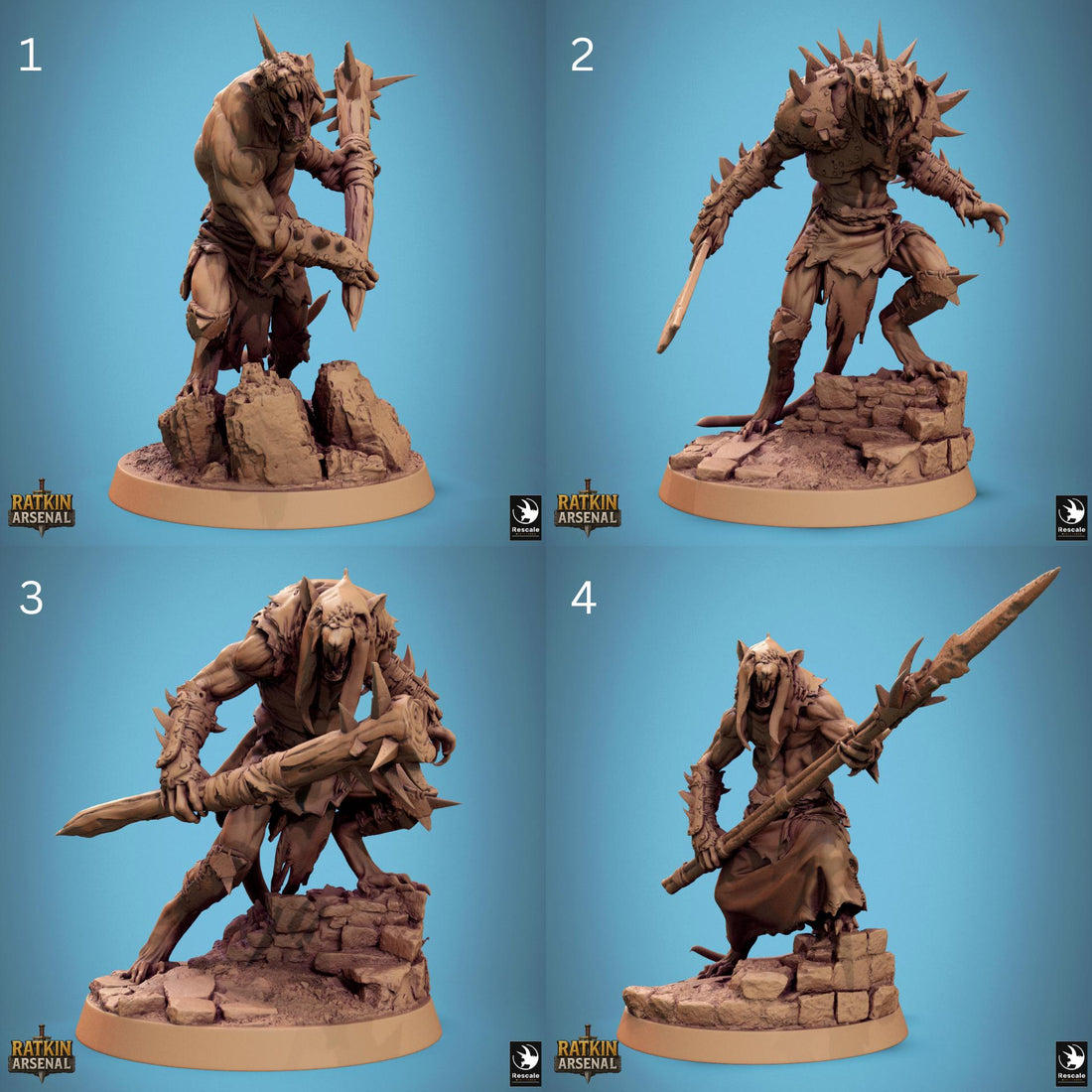 Ratfolk Warrior Miniature | Tabletop RPG Miniature | Rescale Miniature | Roleplaying 3D Printed Fantasy Mini - 3DPrintDen