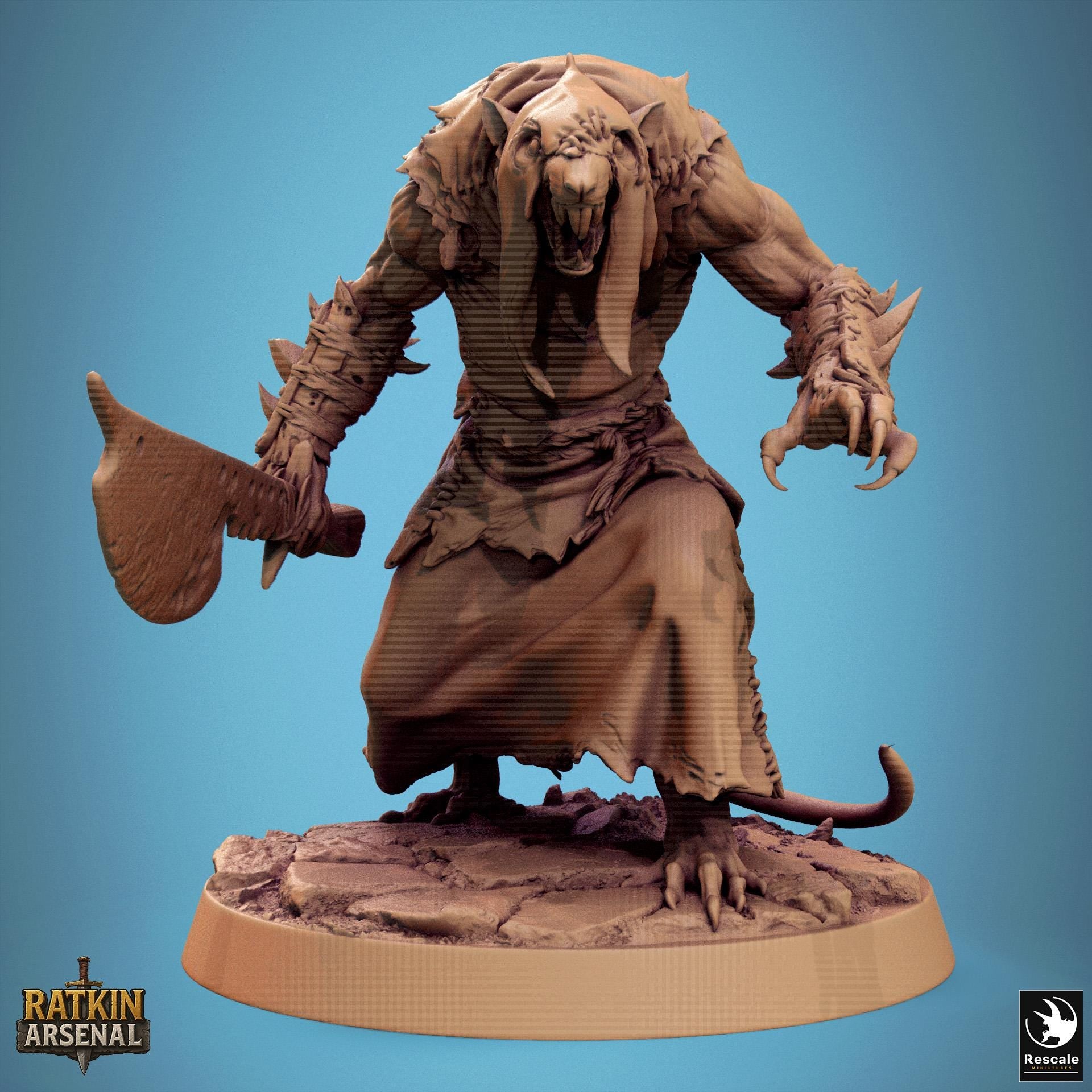 Ratfolk Warrior Miniature | Tabletop RPG Miniature | Rescale Miniature | Roleplaying 3D Printed Fantasy Mini - 3DPrintDen