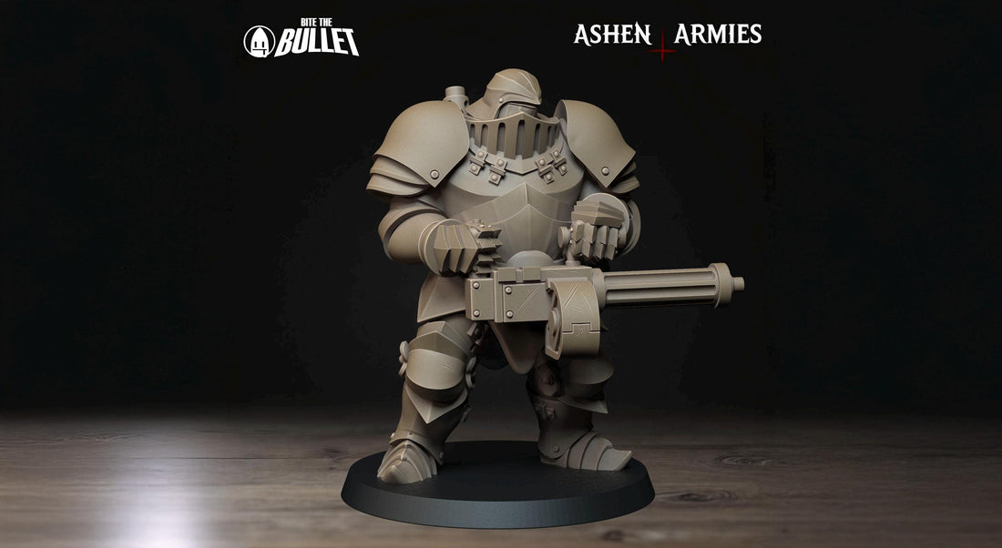 Heavy Infantry Miniature, Machine Gun | Tabletop RPG Miniature | Bite the Bullet | Roleplaying 3D Printed Fantasy Mini - 3DPrintDen