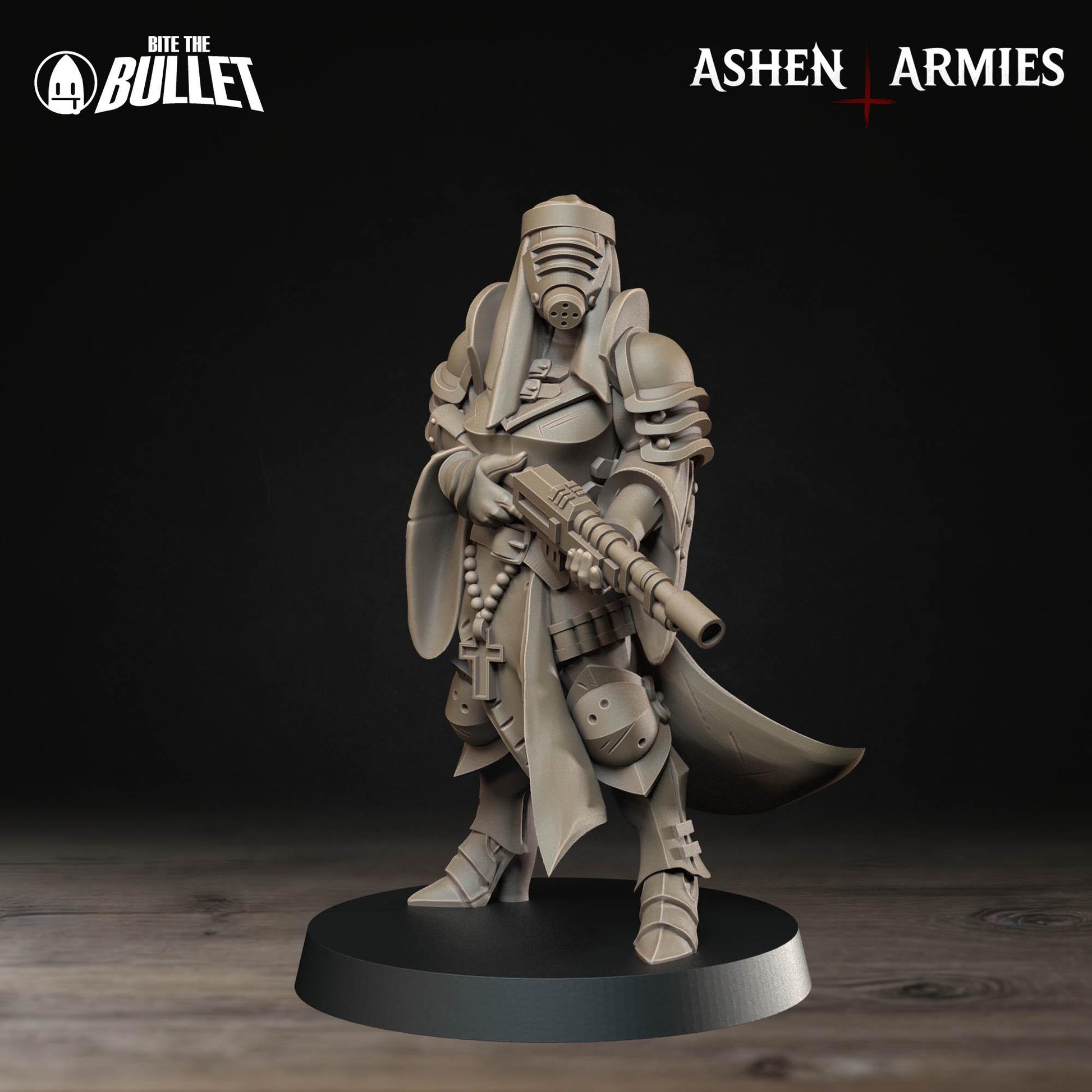 Female Sniper Priest Miniature, Rifle | Tabletop RPG Miniature | Bite the Bullet | Roleplaying 3D Printed Fantasy Mini - 3DPrintDen