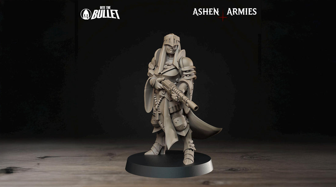 Female Sniper Priest Miniature, Rifle | Tabletop RPG Miniature | Bite the Bullet | Roleplaying 3D Printed Fantasy Mini - 3DPrintDen