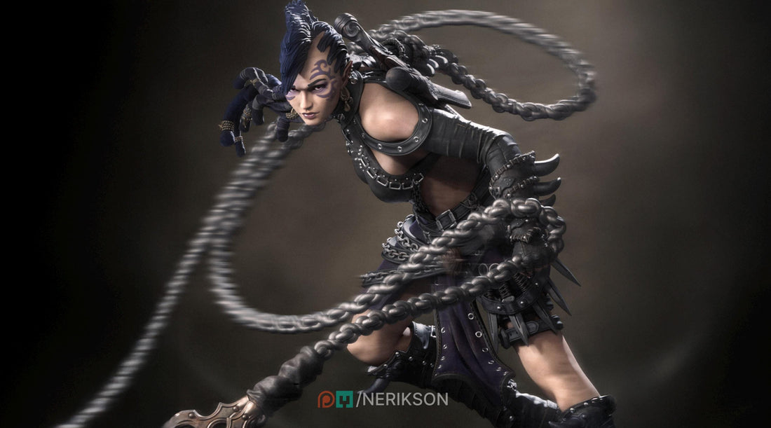 Female Shadow Elf Warrior Miniature, Zestari | Tabletop RPG Miniature | Nerikson | Roleplaying 3D Printed Fantasy Mini - 3DPrintDen