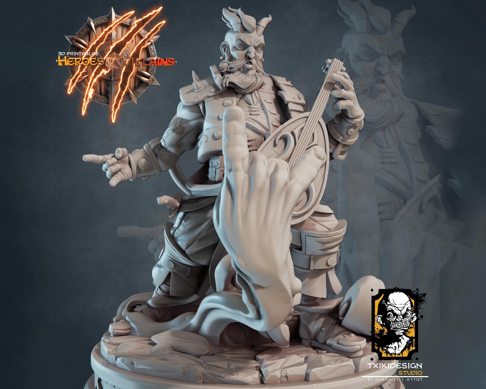 Tiefling Bard Miniature | Tabletop RPG Miniature | Javier Txiki Tejedor | Roleplaying 3D Printed Fantasy Mini - 3DPrintDen