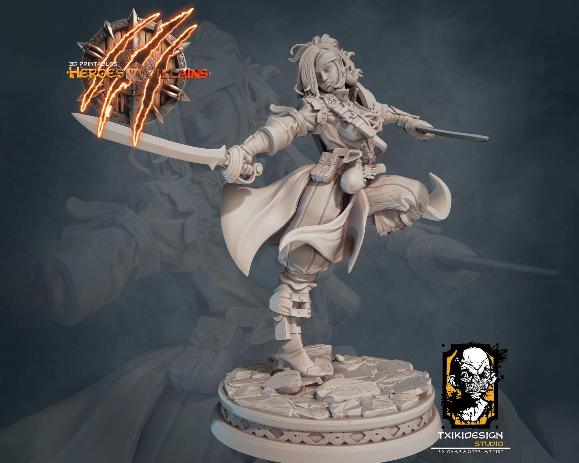 Female Elf Swashbuckler Miniature | Tabletop RPG Miniature | Javier Txiki Tejedor | Roleplaying 3D Printed Fantasy Mini - 3DPrintDen