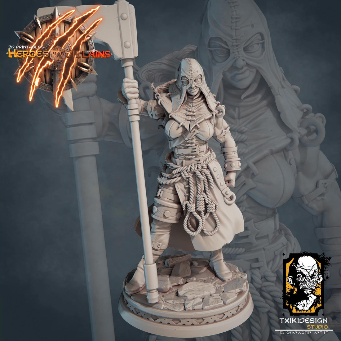 Female Executioner Miniature | Tabletop RPG Miniature | Javier Txiki Tejedor | Roleplaying 3D Printed Fantasy Mini - 3DPrintDen