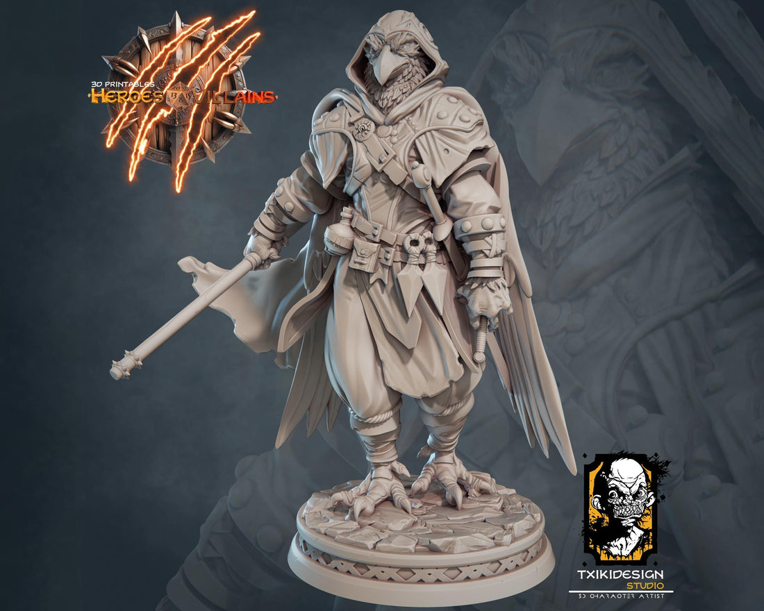 Kenku Warrior Miniature | Tabletop RPG Miniature | Javier Txiki Tejedor | Roleplaying 3D Printed Fantasy Mini - 3DPrintDen