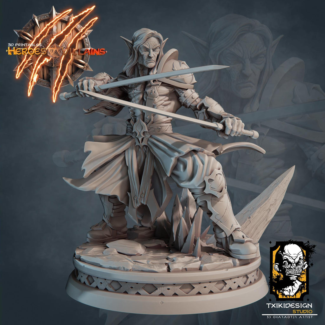 Drow Warrior Miniature | Tabletop RPG Miniature | Javier Txiki Tejedor | Roleplaying 3D Printed Fantasy Mini - 3DPrintDen