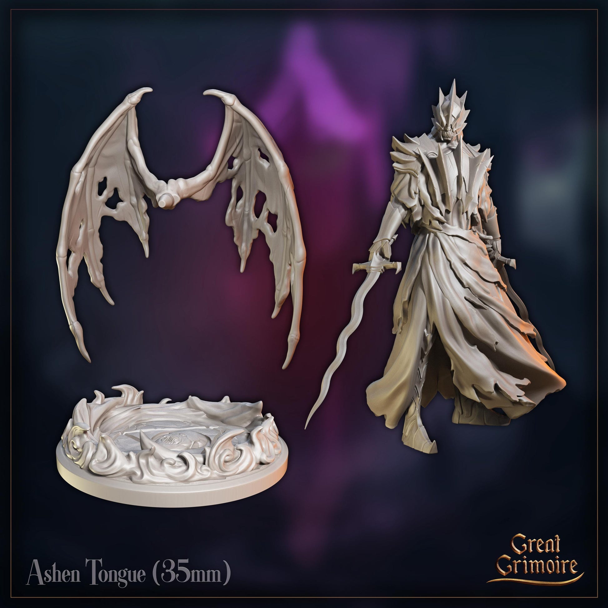 Ashen Tongue Demon | Tabletop RPG Miniature | Great Grimoire | Roleplaying 3D Printed Fantasy Mini - 3DPrintDen