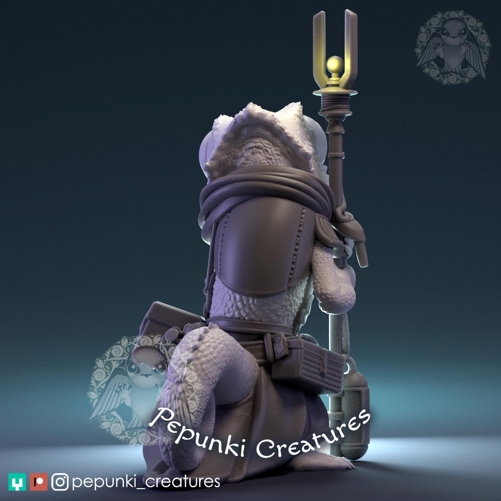 Chameleon Mechanic Miniature | Tabletop RPG Miniature | Pepunki Creatures | Roleplaying 3D Printed Fantasy Mini - 3DPrintDen