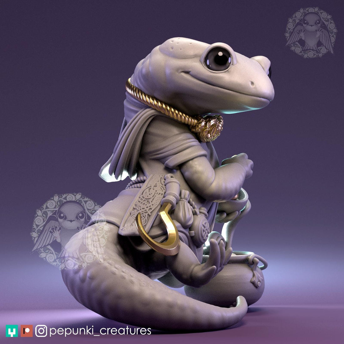 Salamander Druid Miniature | Tabletop RPG Miniature | Pepunki Creatures | Roleplaying 3D Printed Fantasy Mini - 3DPrintDen