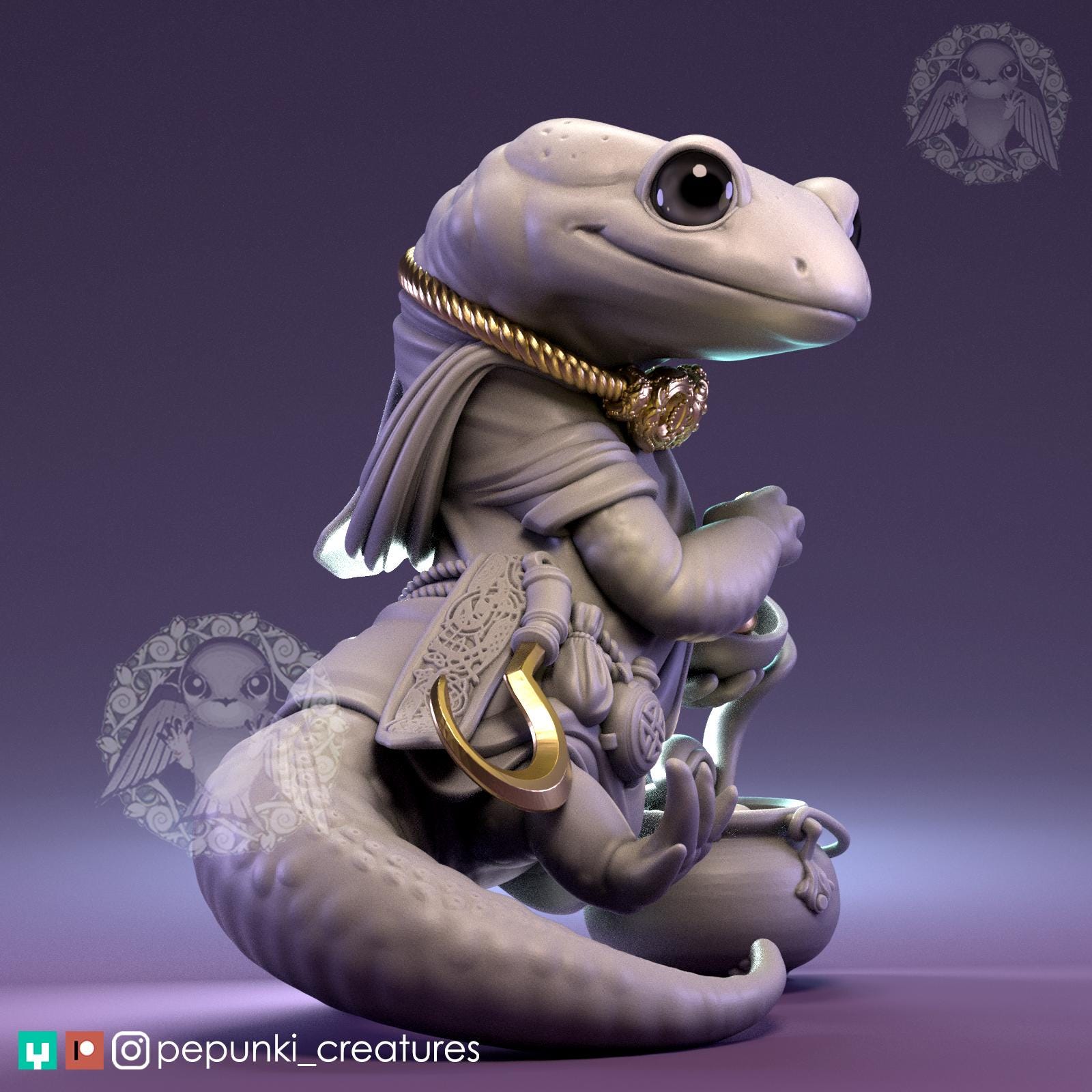 Salamander Druid Miniature | Tabletop RPG Miniature | Pepunki Creatures | Roleplaying 3D Printed Fantasy Mini - 3DPrintDen
