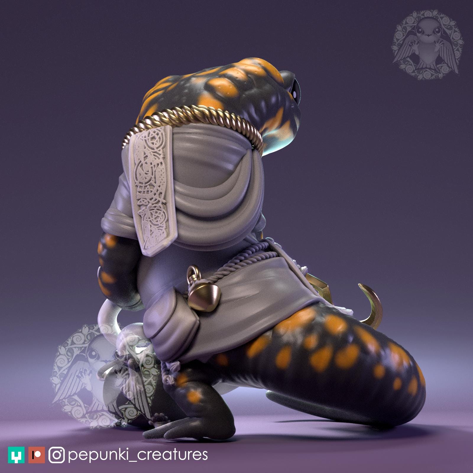 Salamander Druid Miniature | Tabletop RPG Miniature | Pepunki Creatures | Roleplaying 3D Printed Fantasy Mini - 3DPrintDen