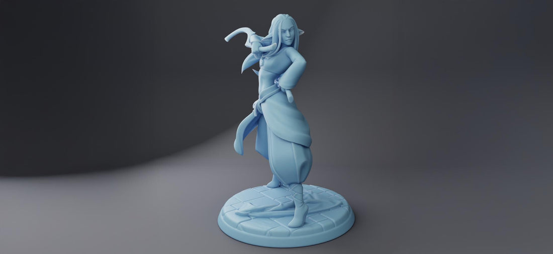 Female Firbolg Bladedancer Miniature, Shahana | Twin Goddess Miniatures | Tabletop RPG Miniature | Roleplaying 3D Printed Fantasy Mini - 3DPrintDen
