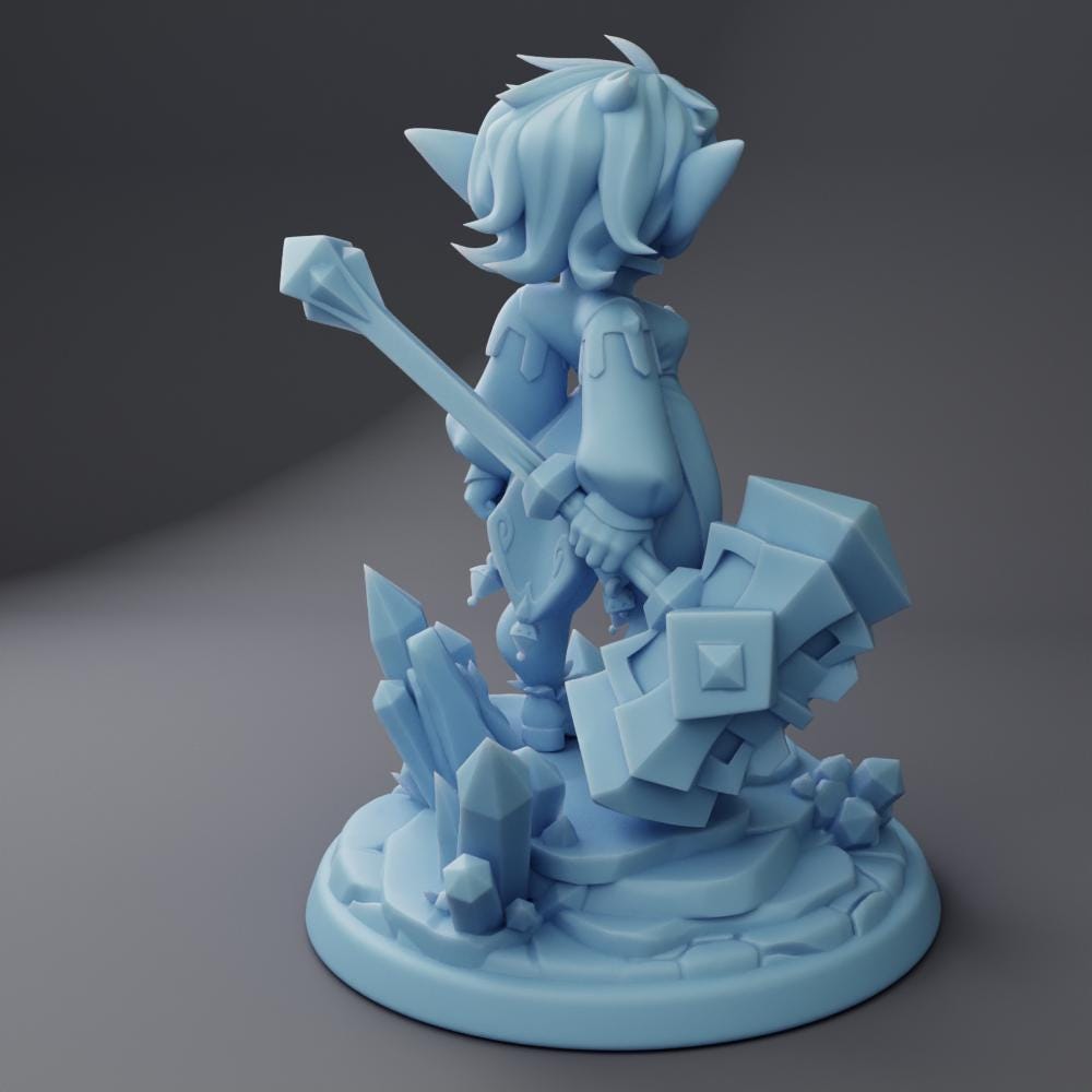 Female Goblin Hammerscout Miniature, Pommel | Twin Goddess Miniatures | Tabletop RPG Miniature | Roleplaying 3D Printed Fantasy Mini - 3DPrintDen