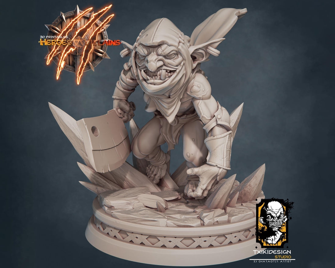 Goblin Warrior Miniature | Tabletop RPG Miniature | Javier Txiki Tejedor | Roleplaying 3D Printed Fantasy Mini - 3DPrintDen