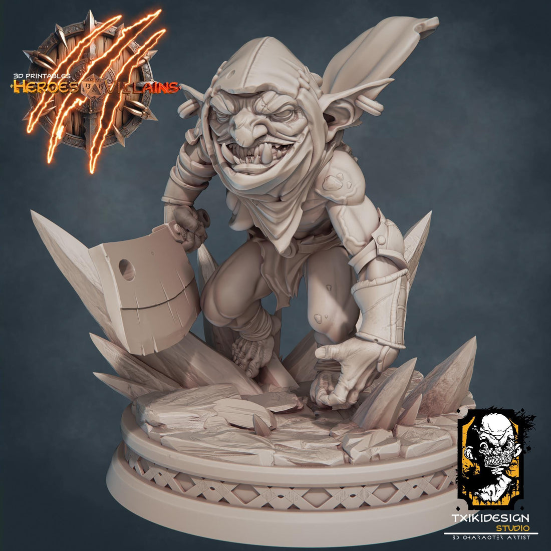 Goblin Warrior Miniature | Tabletop RPG Miniature | Javier Txiki Tejedor | Roleplaying 3D Printed Fantasy Mini - 3DPrintDen