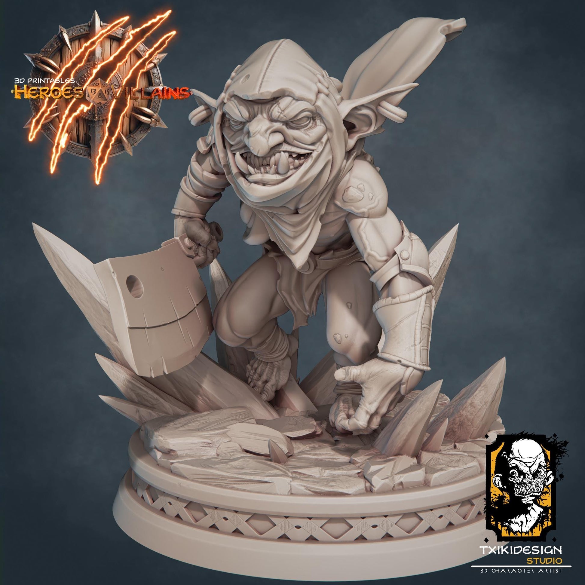 Goblin Warrior Miniature | Tabletop RPG Miniature | Javier Txiki Tejedor | Roleplaying 3D Printed Fantasy Mini - 3DPrintDen