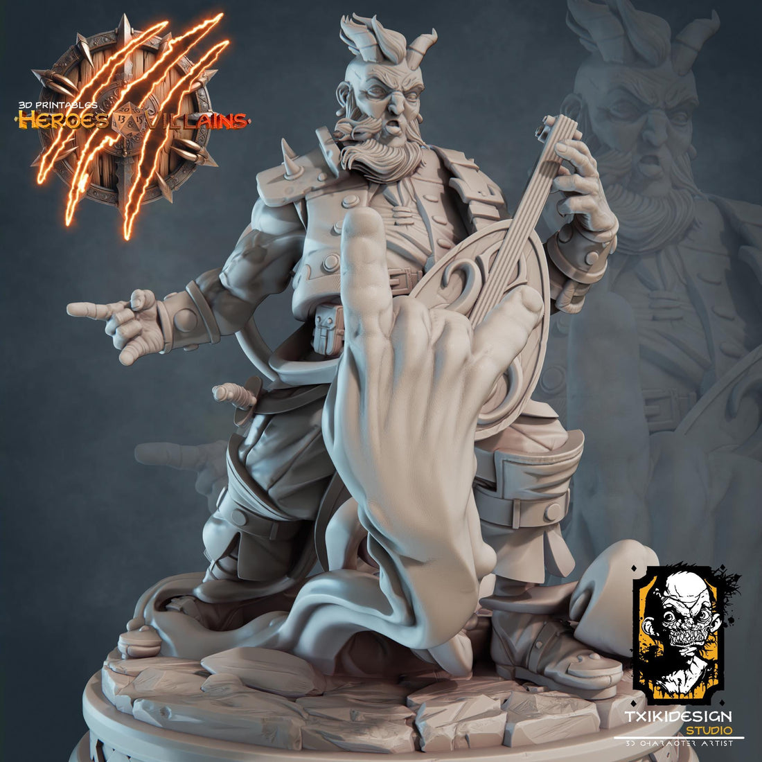 Tiefling Bard Miniature | Tabletop RPG Miniature | Javier Txiki Tejedor | Roleplaying 3D Printed Fantasy Mini - 3DPrintDen