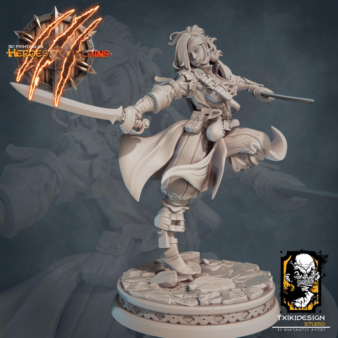 Female Elf Swashbuckler Miniature | Tabletop RPG Miniature | Javier Txiki Tejedor | Roleplaying 3D Printed Fantasy Mini - 3DPrintDen