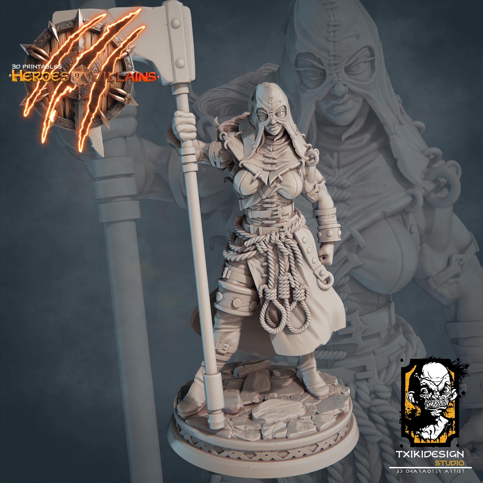 Female Executioner Miniature | Tabletop RPG Miniature | Javier Txiki Tejedor | Roleplaying 3D Printed Fantasy Mini - 3DPrintDen