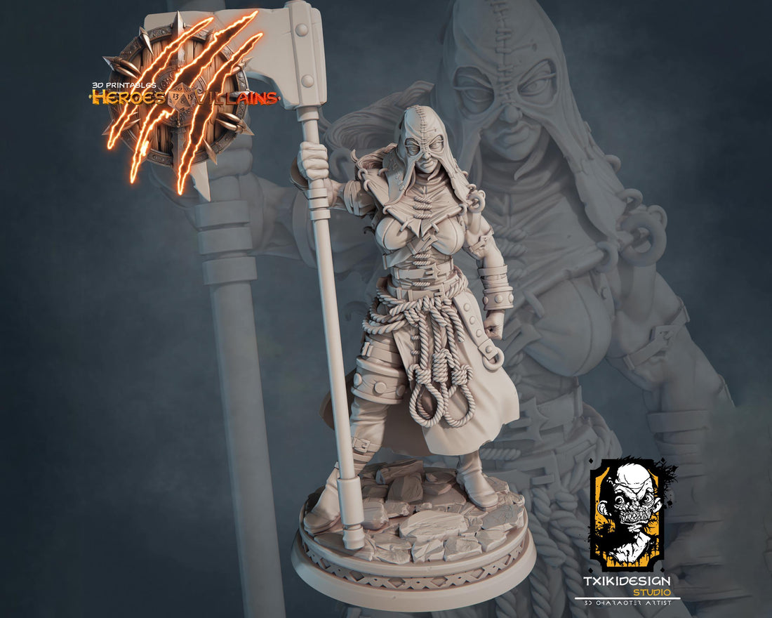 Female Executioner Miniature | Tabletop RPG Miniature | Javier Txiki Tejedor | Roleplaying 3D Printed Fantasy Mini - 3DPrintDen