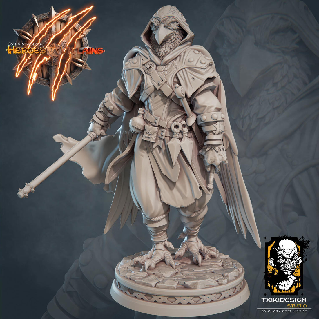 Kenku Warrior Miniature | Tabletop RPG Miniature | Javier Txiki Tejedor | Roleplaying 3D Printed Fantasy Mini - 3DPrintDen