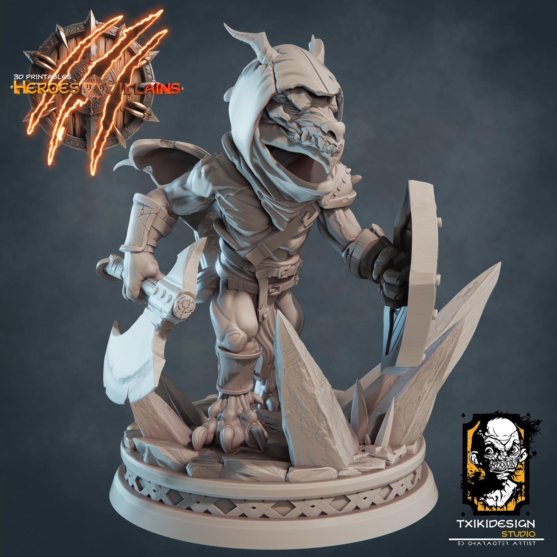 Goblin Warrior Miniature | Tabletop RPG Miniature | Javier Txiki Tejedor | Roleplaying 3D Printed Fantasy Mini - 3DPrintDen