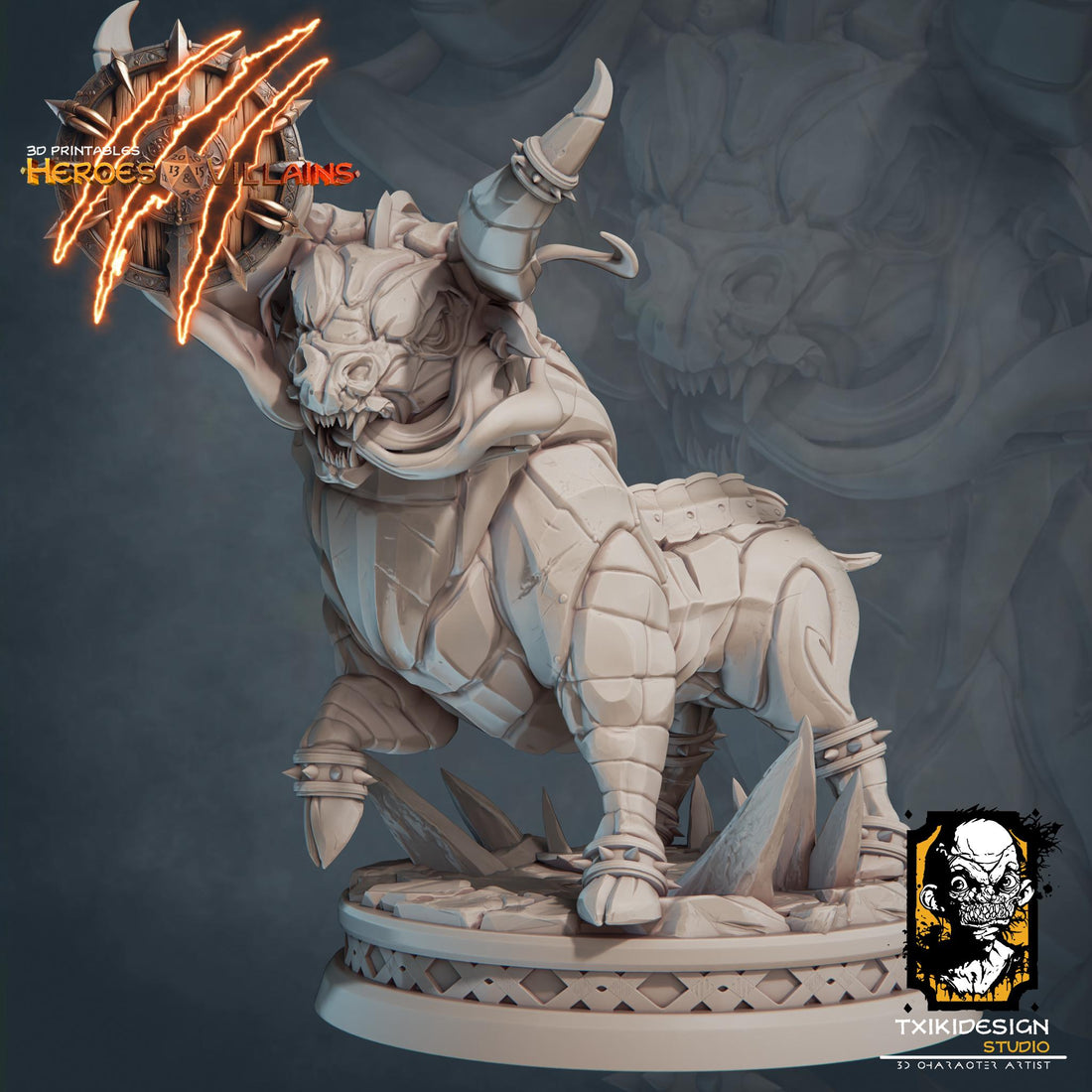 Infernal Bull Miniature | Tabletop RPG Miniature | Javier Txiki Tejedor | Roleplaying 3D Printed Fantasy Mini - 3DPrintDen