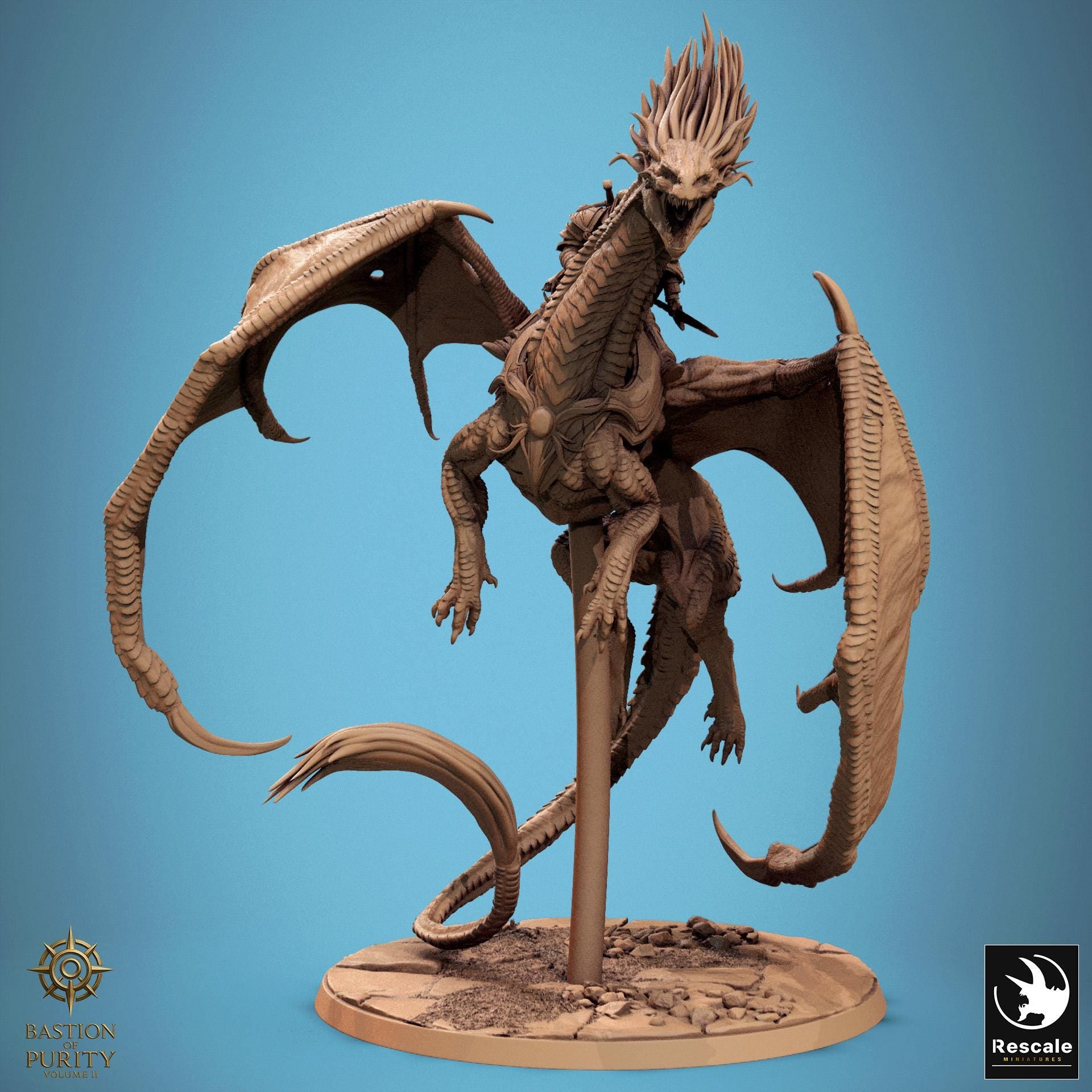 Dragon Guard Rider Miniature | Tabletop RPG Miniature | Rescale Miniature | Roleplaying 3D Printed Fantasy Mini - 3DPrintDen